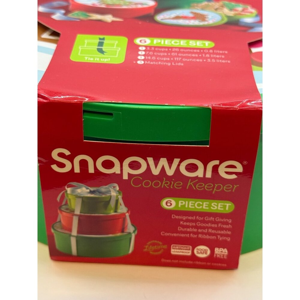 Snapware Holiday Cookie Keeper 6-Piece Set With Festive Designs & Matching Lids